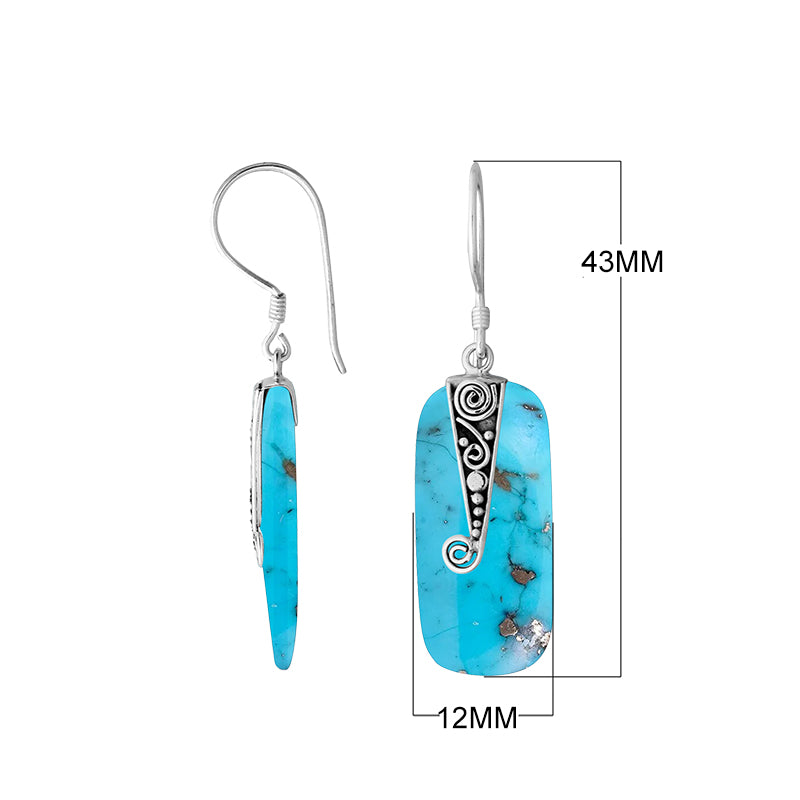 Turquoise Shell Silver Rectangular Drop Earrings With Filigree