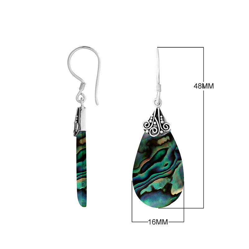 Abalone Shell Silver Teardrop Earrings With Filigree Cap