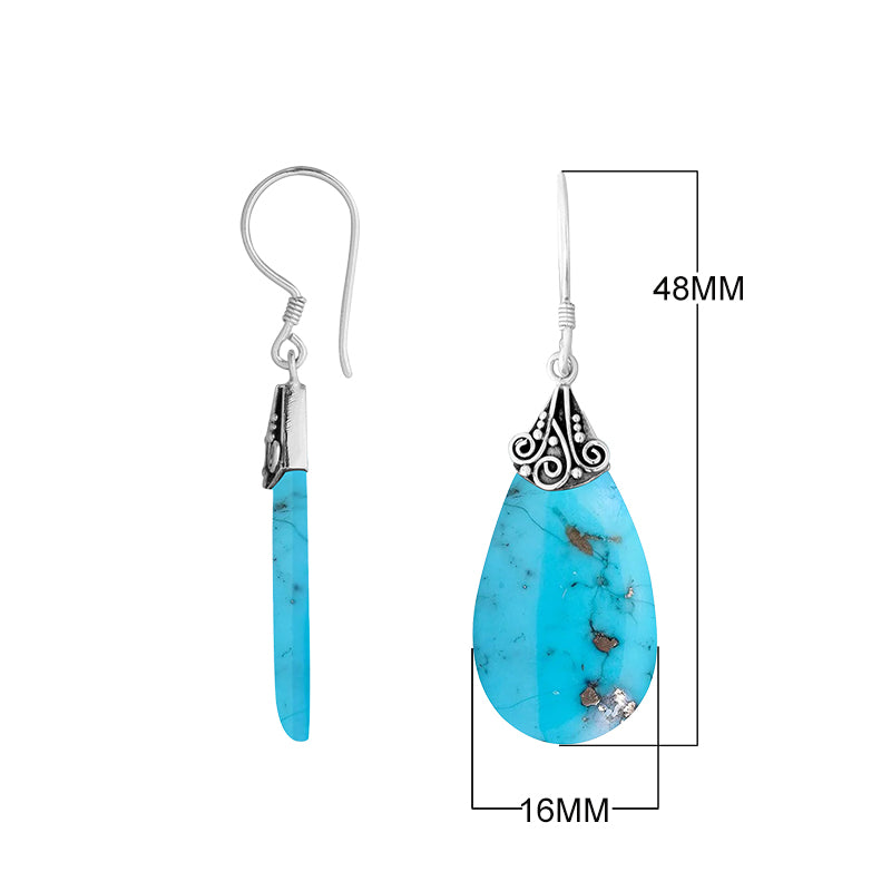 Turquoise Shell Silver Teardrop Earrings With Filigree Cap