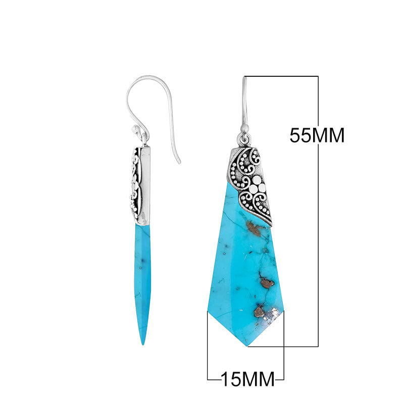 Turquoise Shell Silver Geometric Drop Earrings With Filigree