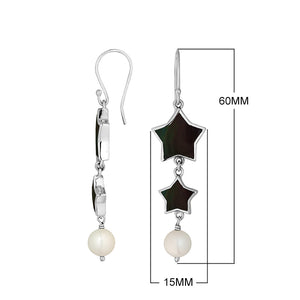 Black shell star earrings with pearl drop