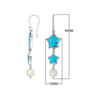 Turquoise shell star earrings with pearl drop