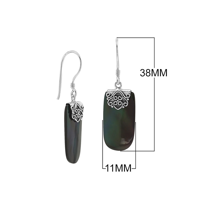Black Shell Sterling Silver Rectangular Earrings For Wholesale