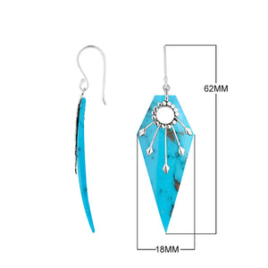 Turquoise Shell geometric silver sunburst shield earrings