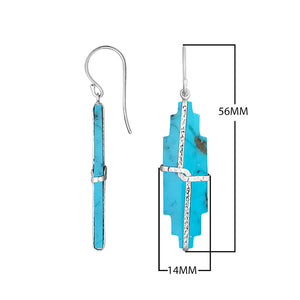 Turquoise shell stepped earrings with hammered silver bar