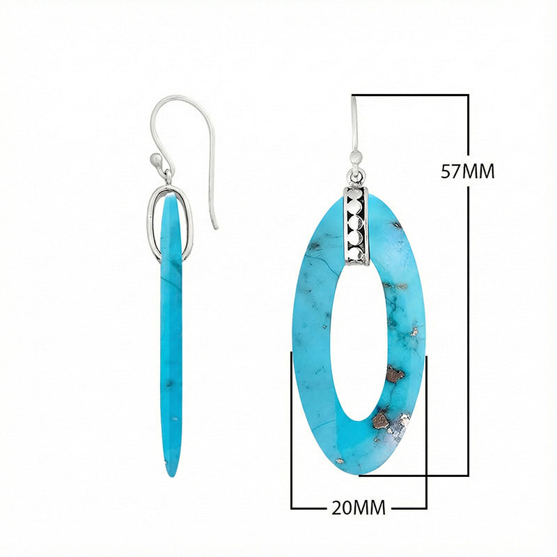 925 Sterling Silver Turquoise Shell Elongated Oval Drop Earrings