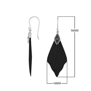 Sterling Silver Black Shell Sculpted Fan Silver Earrings