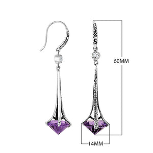 Silver Long Drop Earrings With Amethyst Quartz