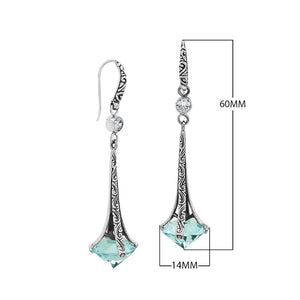 Sterling Silver Long Drop Earrings With Green Chalcedony Quartz