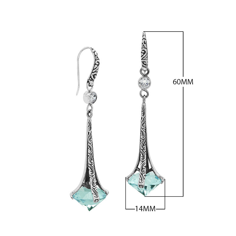 Sterling Silver Long Drop Earrings With Green Chalcedony Quartz