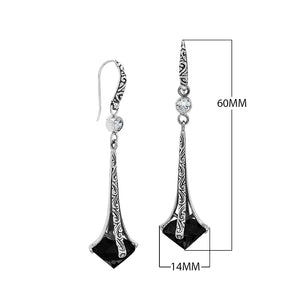 Sterling Silver Long Drop Earrings With Black Onyx