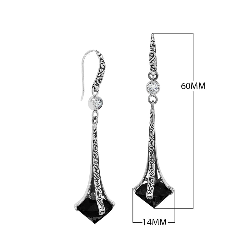 Sterling Silver Long Drop Earrings With Black Onyx