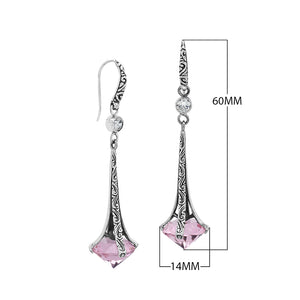 Sterling Silver Long Drop Earrings With Pink Quartz