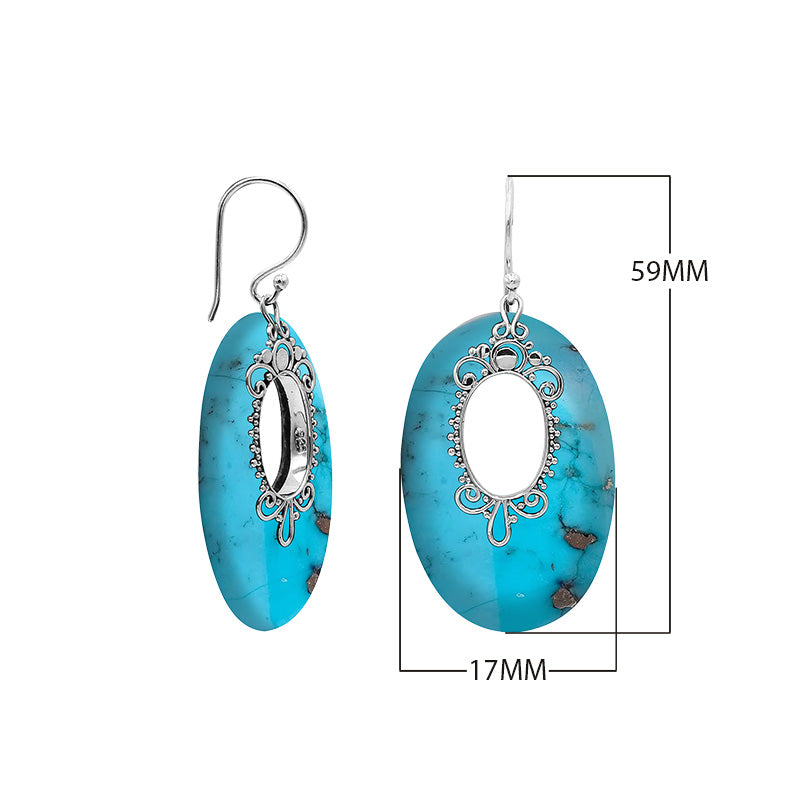 Sterling Silver Oval Earrings With Turquoise Shell