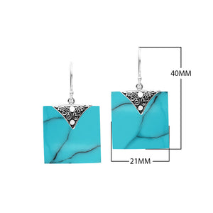 Silver square earrings with Red Coral and artistic top accent