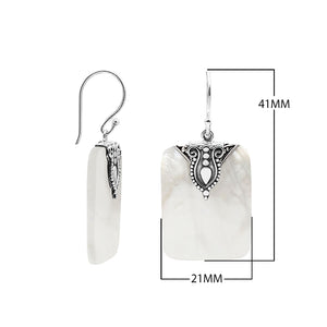 Rectangular Mother Of Pearl earrings with ornate silver top