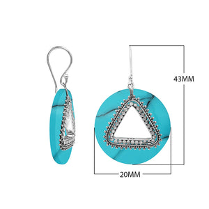 Turquoise Shell round sterling silver earrings with beaded triangular cut-out.