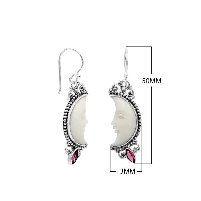 Wholesale Sterling Silver Bone Face & Ruby Quartz Half Moon Earrings