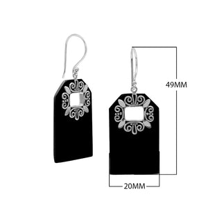 Black Shell rectangular earrings with silver filigree frame