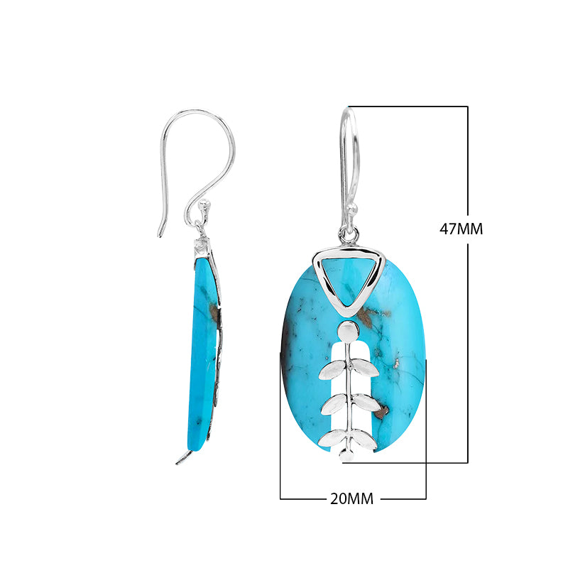 Turquoise Shell oval earrings with silver leaf detail
