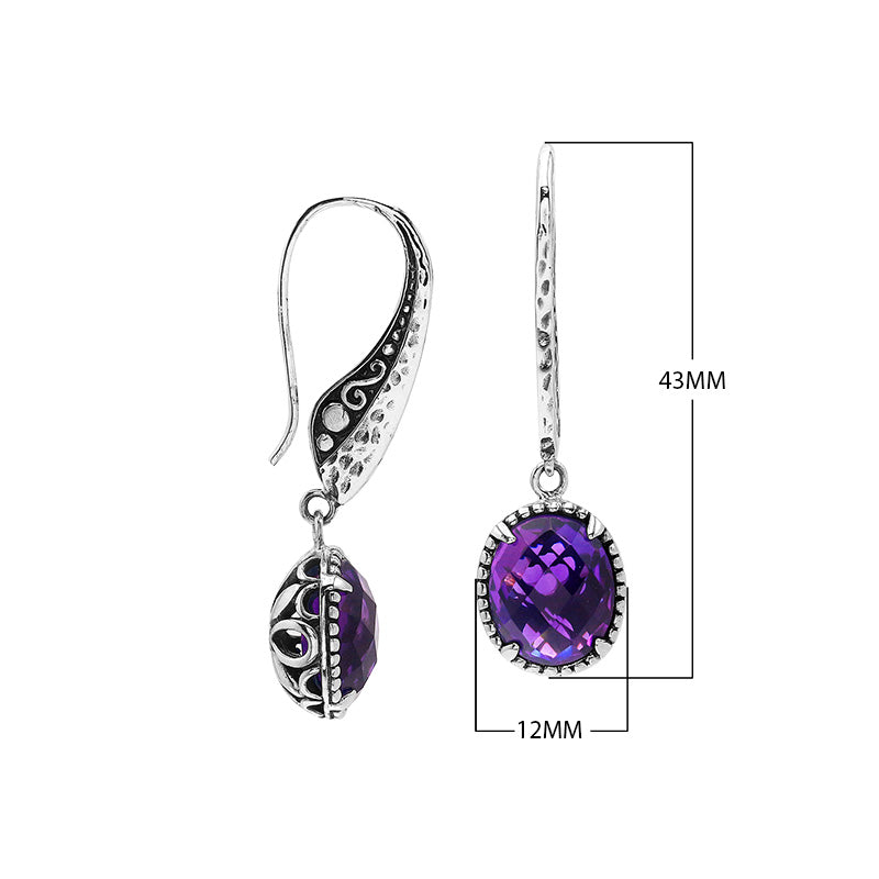 Sterling silver Amethyst Quartz oval drop earrings