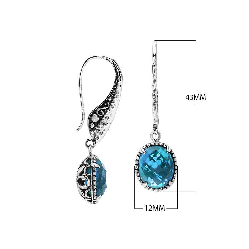 Sterling silver Blue Topaz Quartz oval dangle earrings