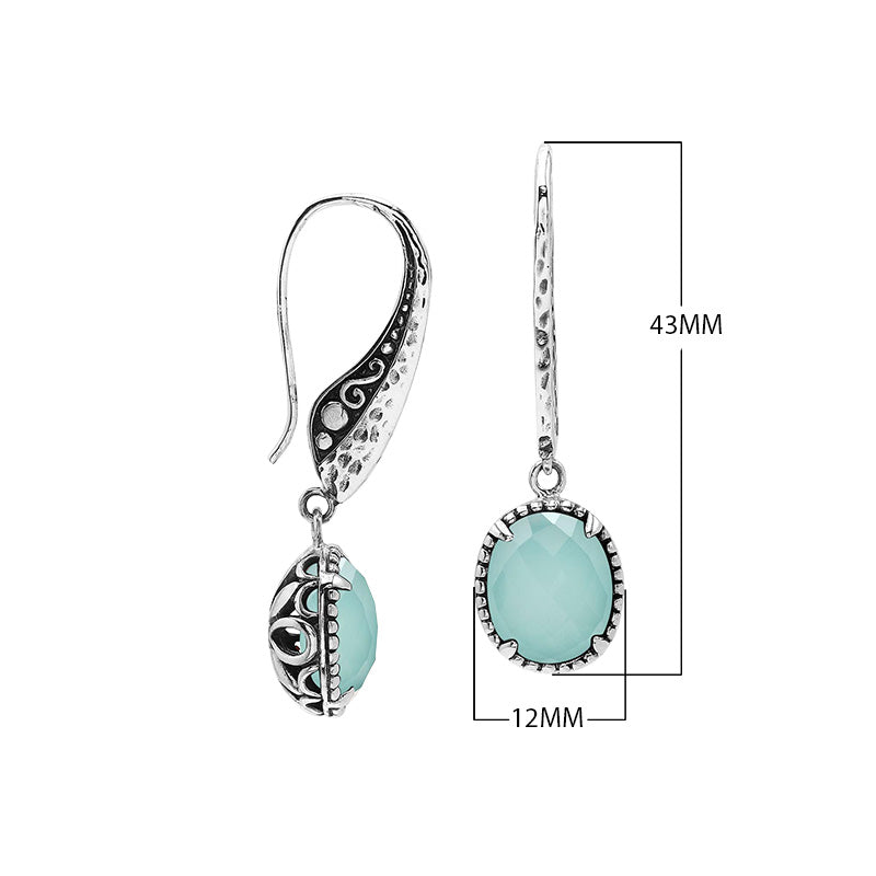 Sterling silver Green Chalcedony Quartz oval dangle earrings