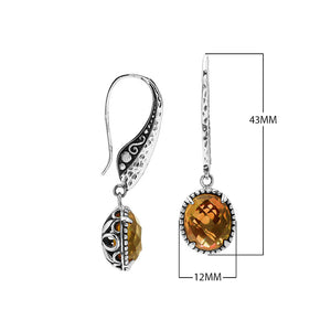 Sterling silver Citrine Quartz oval dangle earrings