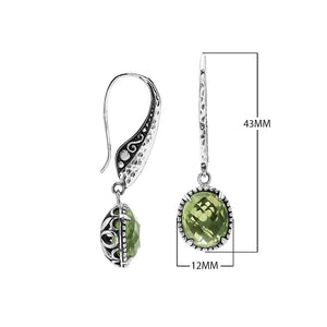 Sterling silver Green Amethyst Quartz oval dangle earrings