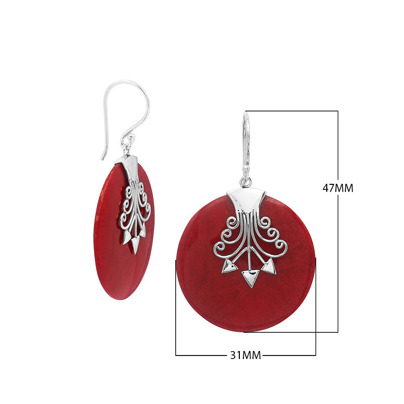 Sterling silver oval Red Coral dangle earrings