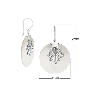 Sterling silver round Mother Of Pearl dangle earrings
