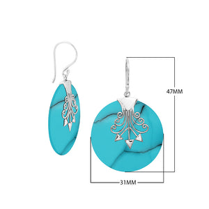 Sterling silver round Black Shell dangle earrings
