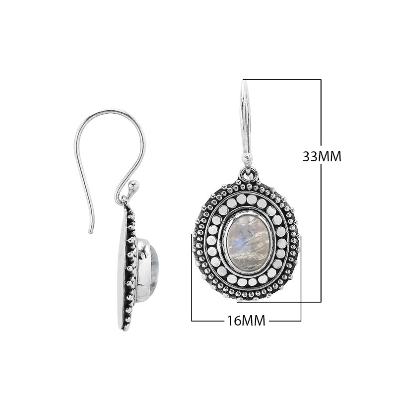 Sterling silver oval Rainbow Moonstone dangle earrings