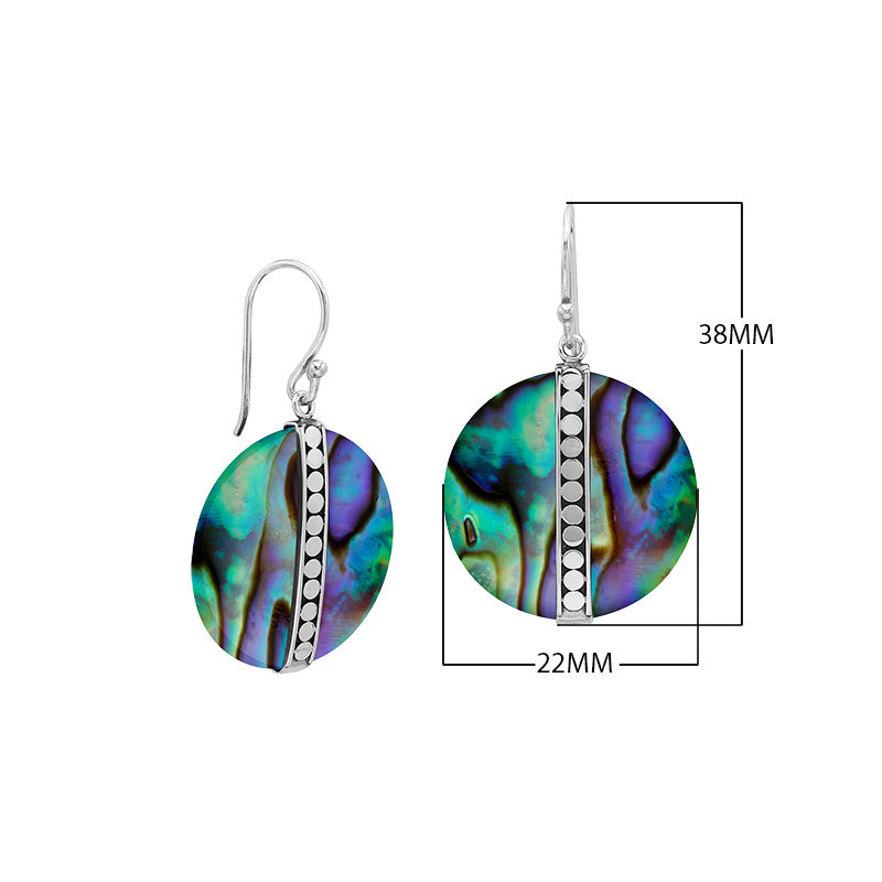 Sterling silver round Abalone Shell dangle earrings