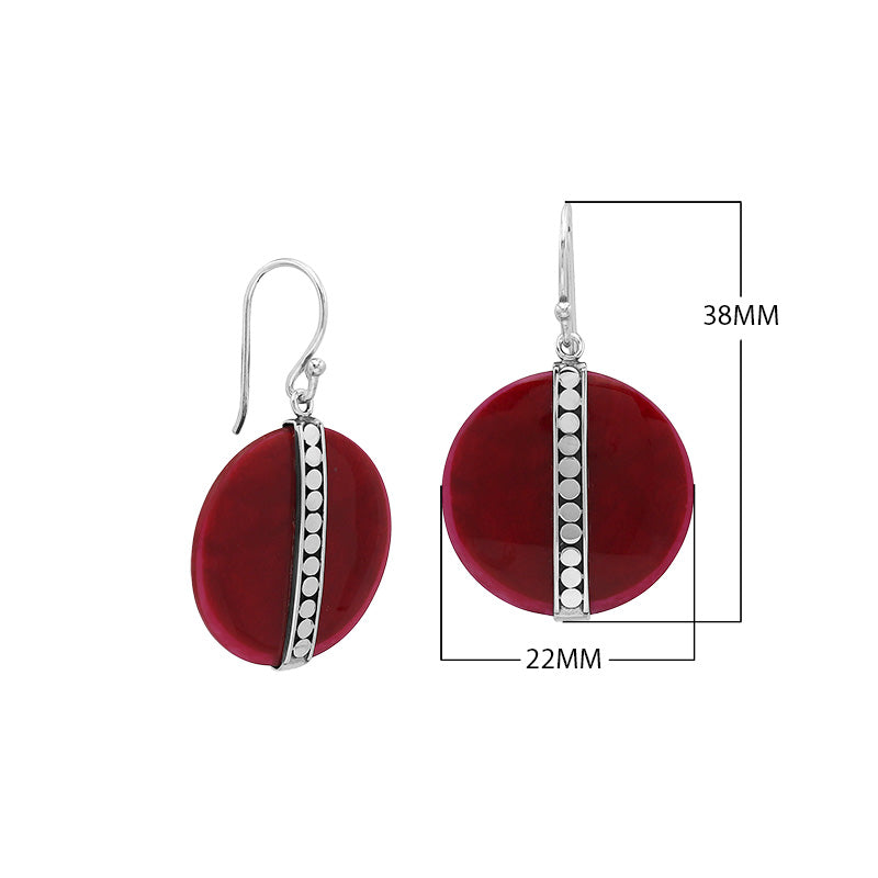 Sterling silver round Red Coral dangle earrings
