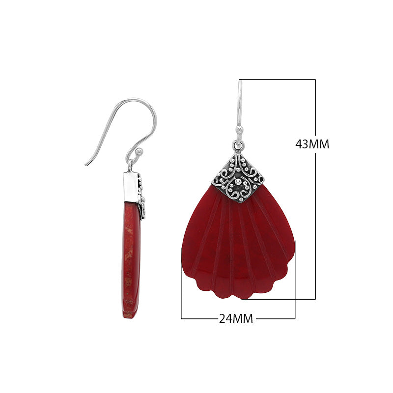 Sterling silver shell-shaped Red Coral dangle earrings