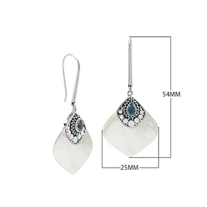 Sterling Silver Earrings With Abalone Shell And Blue Topaz Quartz Accent