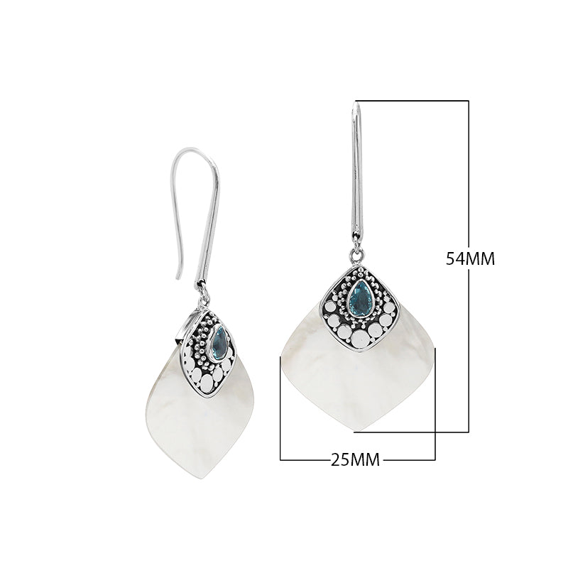 Sterling Silver Earrings With Abalone Shell And Blue Topaz Quartz Accent