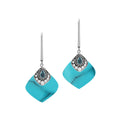 Sterling Silver Earrings With Turquoise Shell And Blue Topaz Quartz Accent