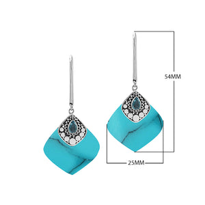 Sterling Silver Earrings With Abalone Shell And Blue Topaz Quartz Design