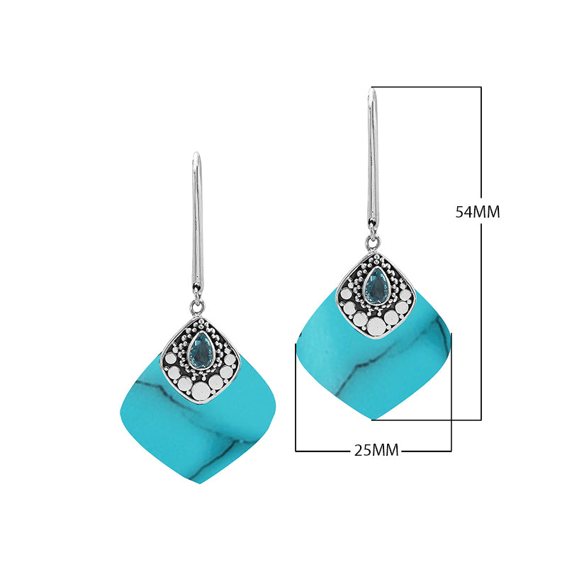 Sterling Silver Earrings With Abalone Shell And Blue Topaz Quartz Design