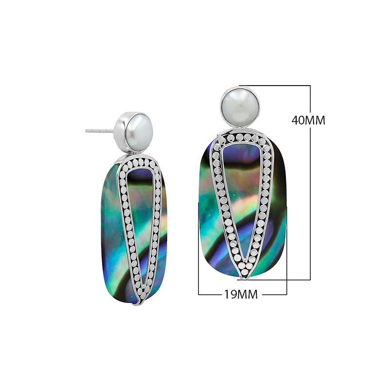 Sterling Silver Earrings With Abalone Shell And Pearl Accent
