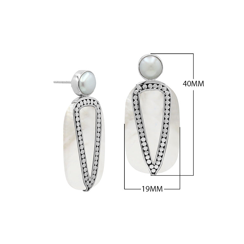 Sterling Silver Earrings With Mother Of Pearl And Pearl Accent