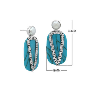 Sterling Silver Stud Earrings With Turquoise Shell And Pearl