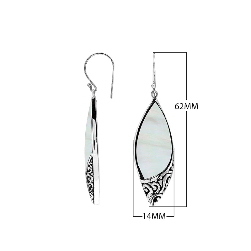 Mother Of Pearl Sterling Silver Marquise Earrings Wholesale