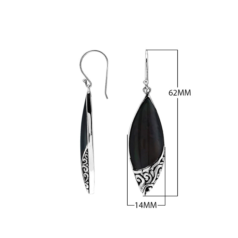 Sterling Silver Earrings With Black Shell Marquise Design