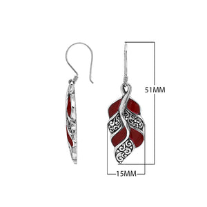 Red Coral Silver Leaf Filigree Earrings For Wholesale