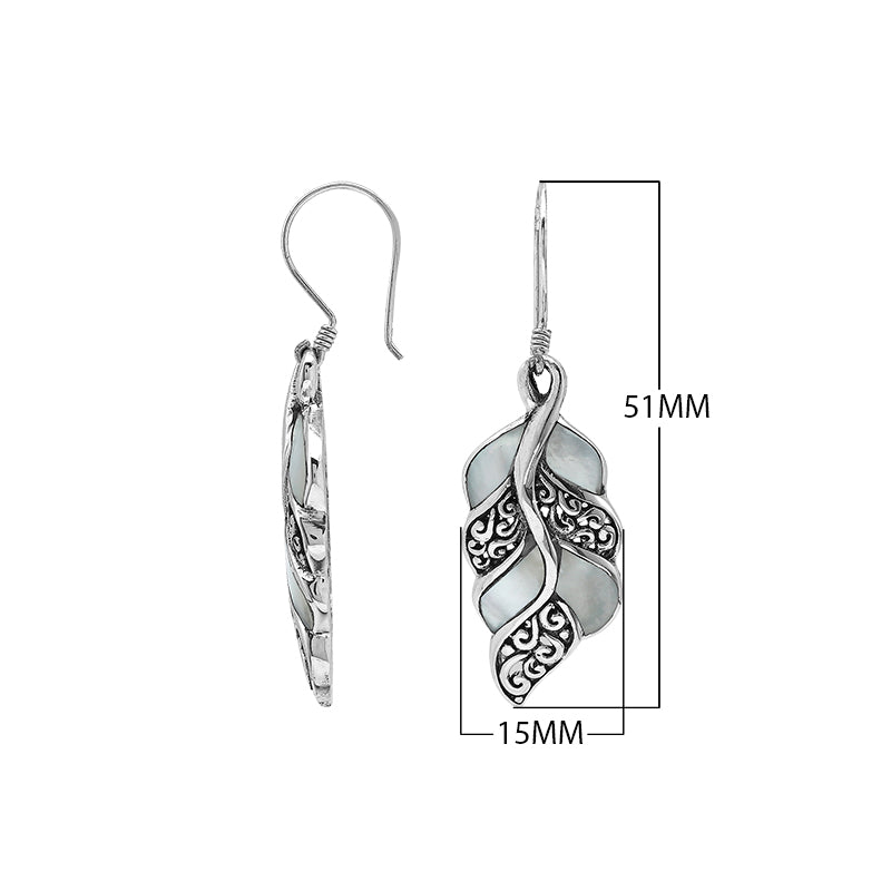 Mother Of Pearl Silver Leaf Filigree Earrings For Wholesale