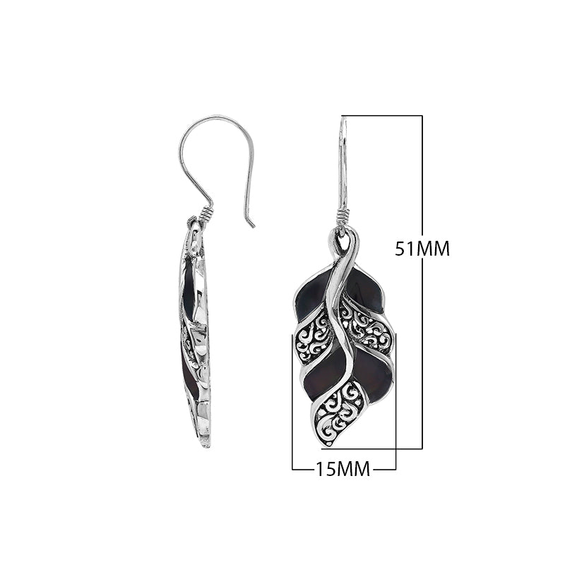 Black Shell Silver Leaf Filigree Earrings For Wholesale