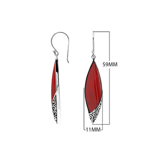 Red Coral Long Marquise Silver Earrings For Wholesale